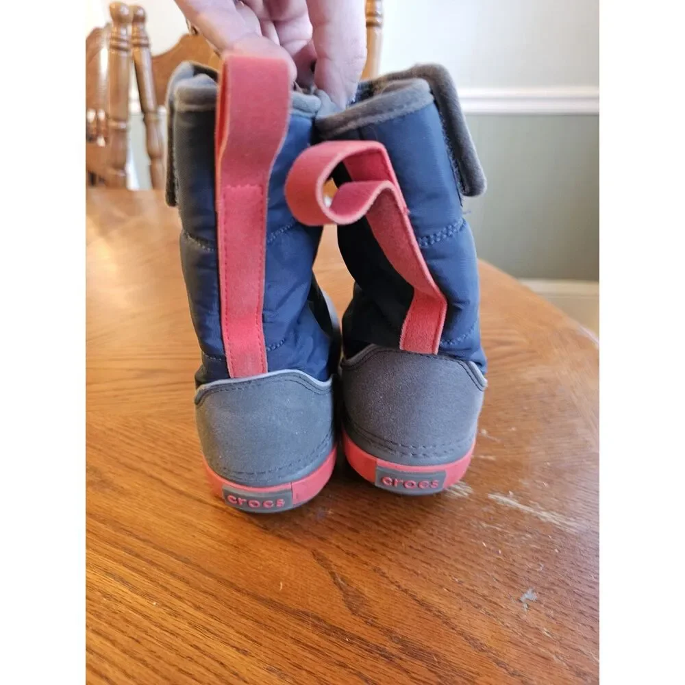 Crocs Kids Lodgepoint‎ Blue Red Gray Snow Boots - Size 12 Winter
